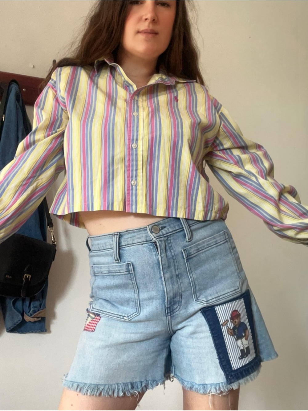 Ralph Lauren Polo Multicolor Pastel Cropped Striped button up shirt